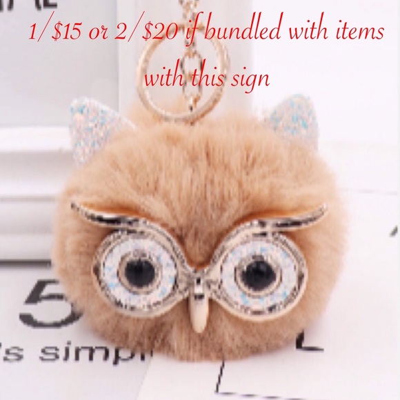 heavensparadise Accessories - Tan/Gold Dust Hair Ball Pom Pom Keychain